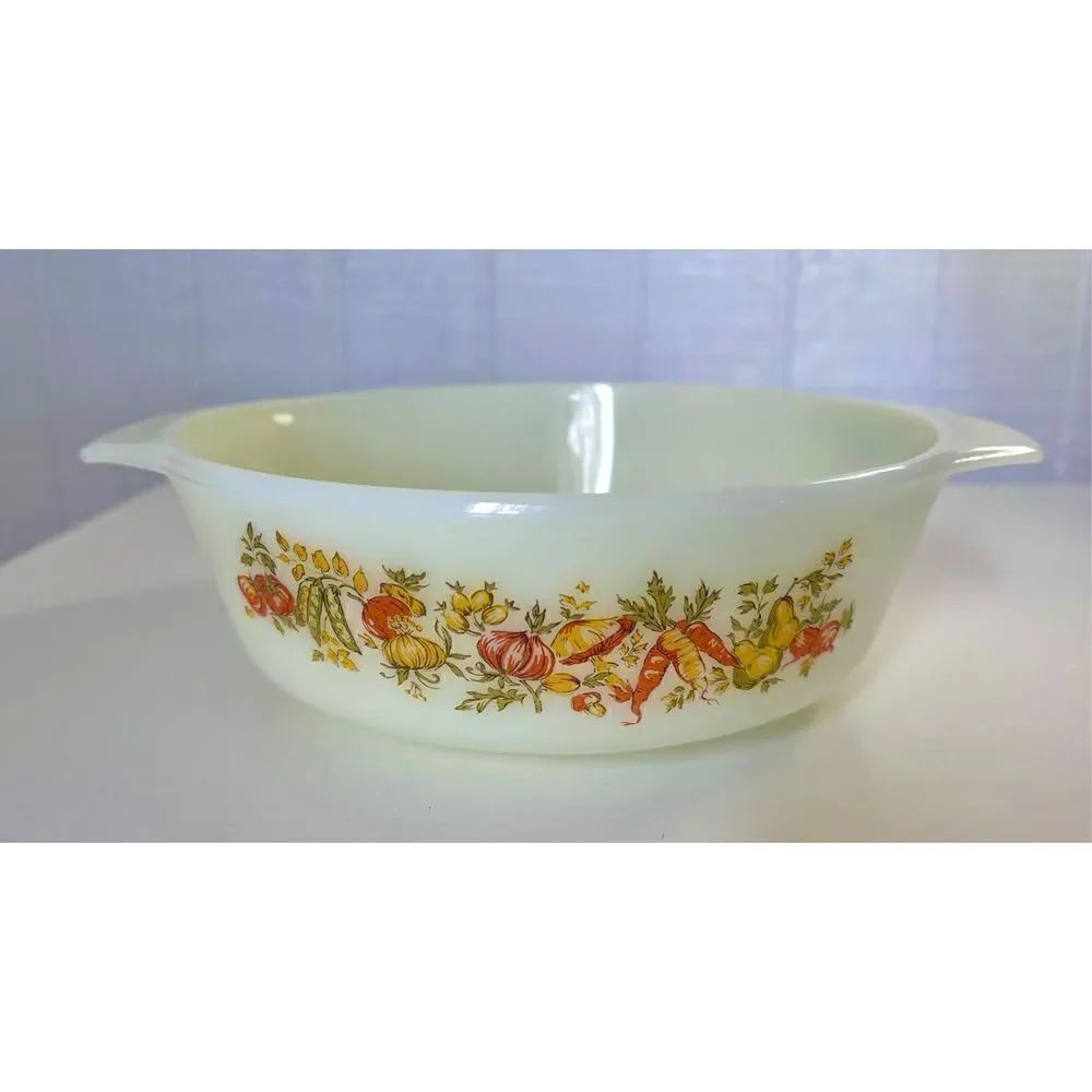 VINTAGE ANCHOR HOCKING 436 1 QUART CASSEROLE DISH "NATURE'S BOUNTY "
